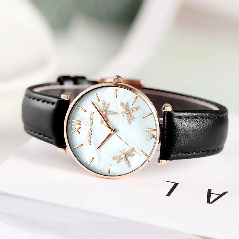 Japan Akoya Pearl Shell Women Watches - Dragonfly Design