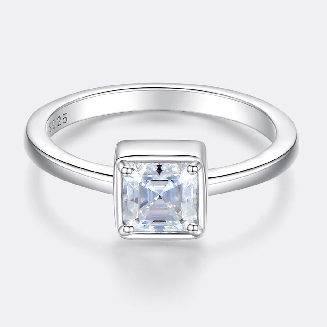 925 Silver 1CT Asscher Cut Moissanite Ring