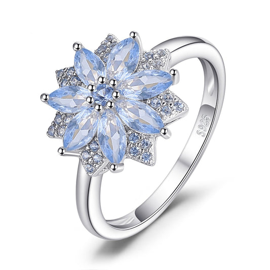 925 Silver Flower Design 1.2CT Created Blue Spinel Cocktail Ring