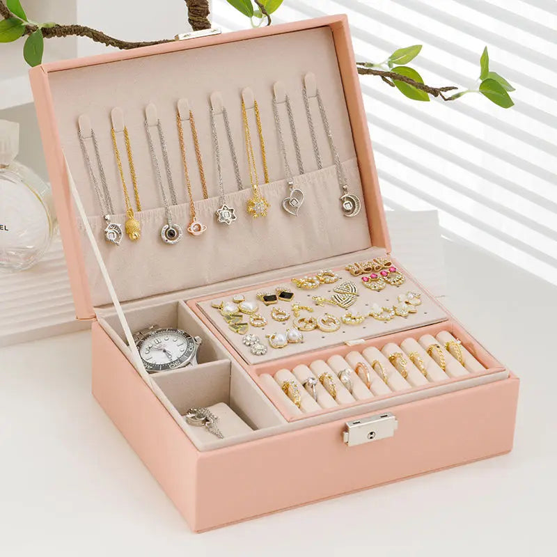 Multi-Function Double-Layer Leather Jewelry Box - Ear Stud and Earrings Storage