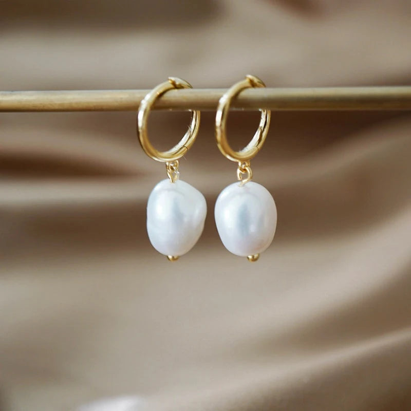 18K Gold-Plated 925 Silver Irregular Freshwater Pearl Baroque Drop Earrings