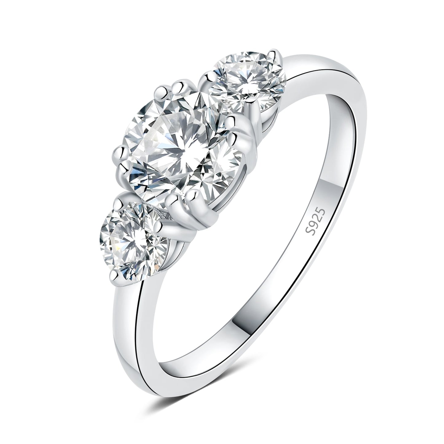 925 Silver 1.4ct Moissanite 3 Stone Ring