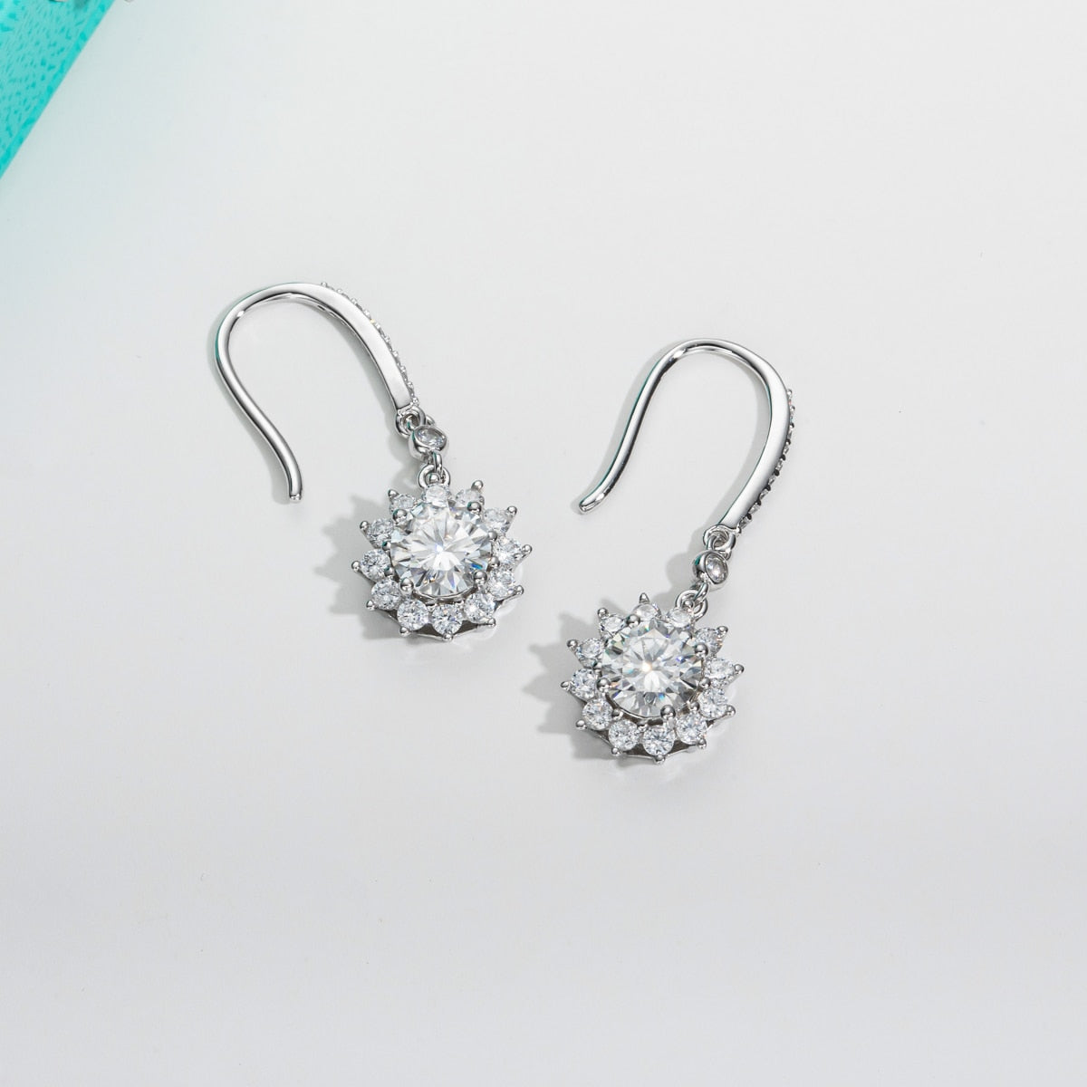 925 Silver 1CT Sunflower Moissanite Drop Earrings