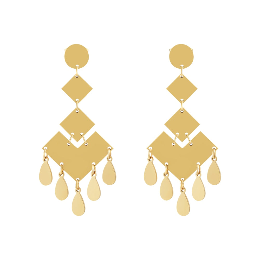 18K Gold-Plated Stainless steel Rhombus Drop Earrings