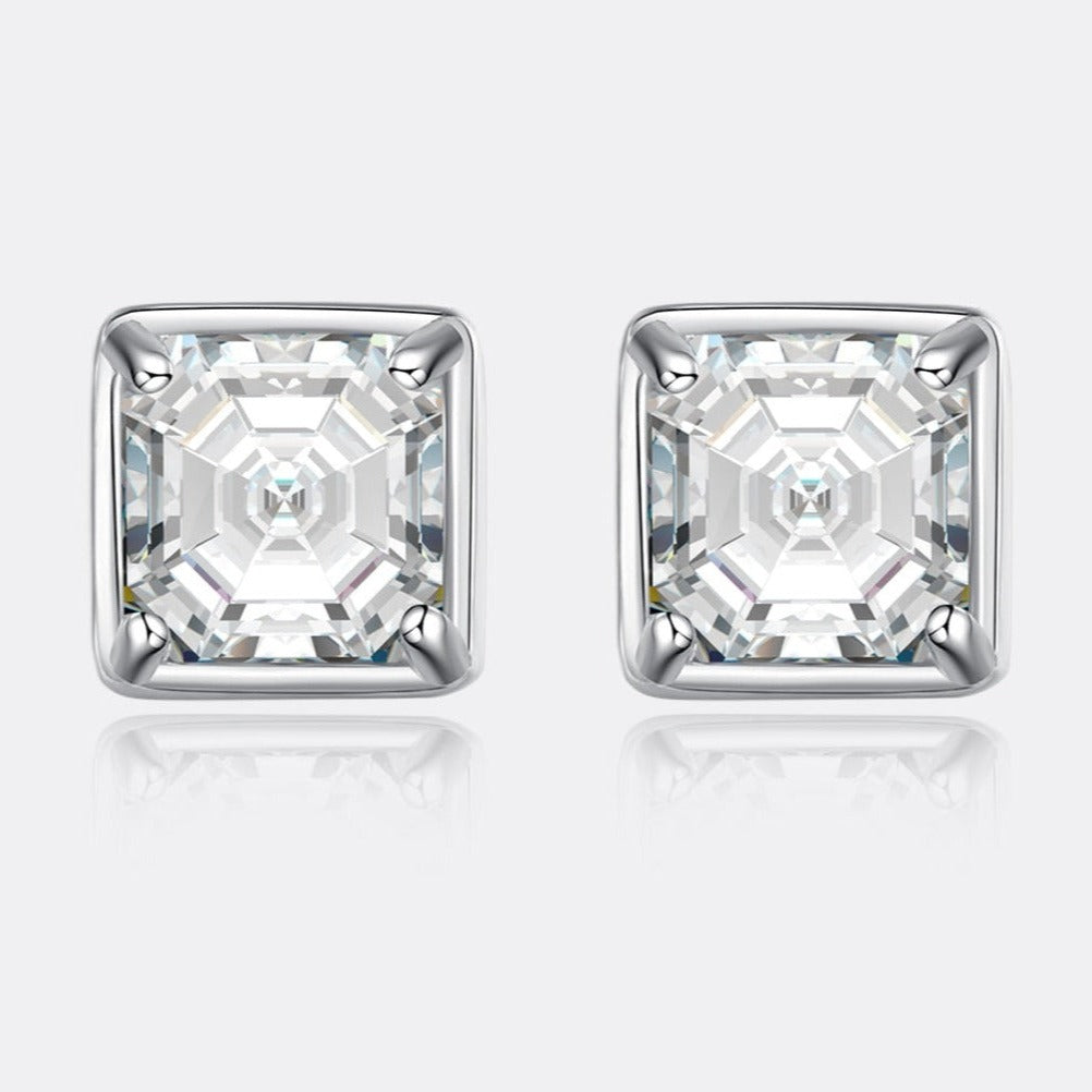 925 Silver Asscher Cut Moissanite Earrings