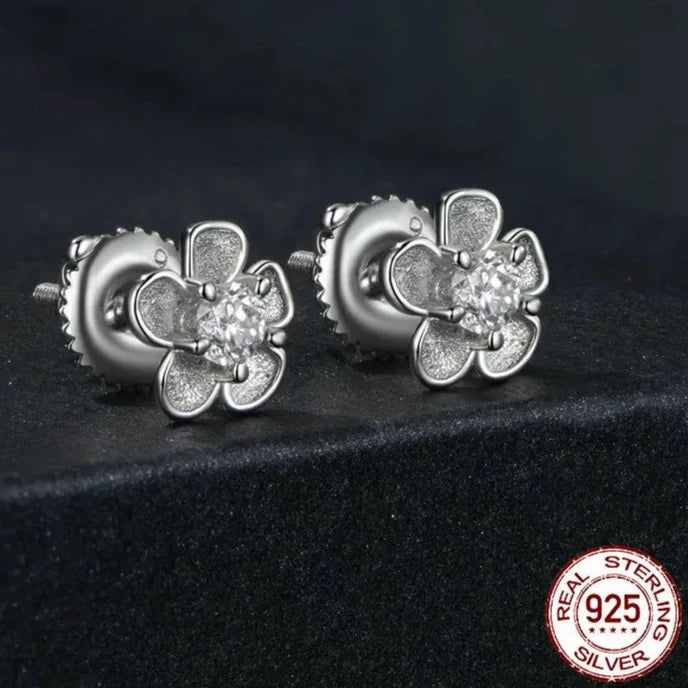 925 Silver Brilliant Cut Moissanite Sakura Stud Earrings