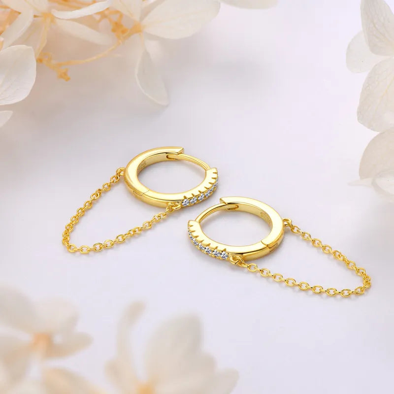 14K Gold-Plated 925 Silver 1.2mm Moissanite Chain Hoops