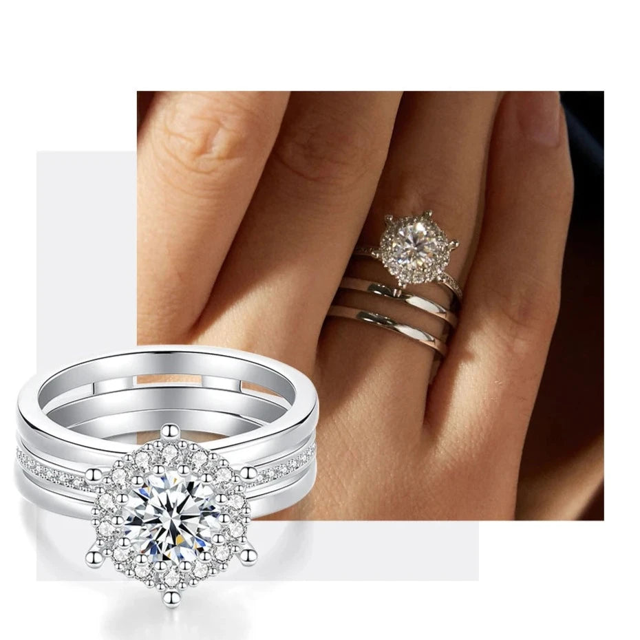 925 Silver 1CT Moissanite Bridal Ring Set - Stackable Jewelry