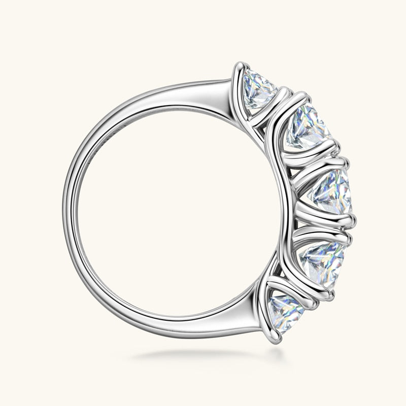 925 Silver 5-Stones Moissanite Anniversary Ring