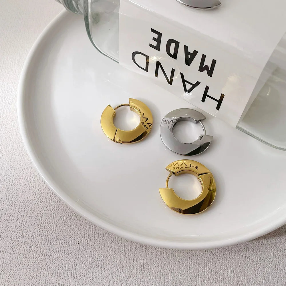 18K Gold-Plated Stainless Steel - Oblate Circle Design Stud Earrings