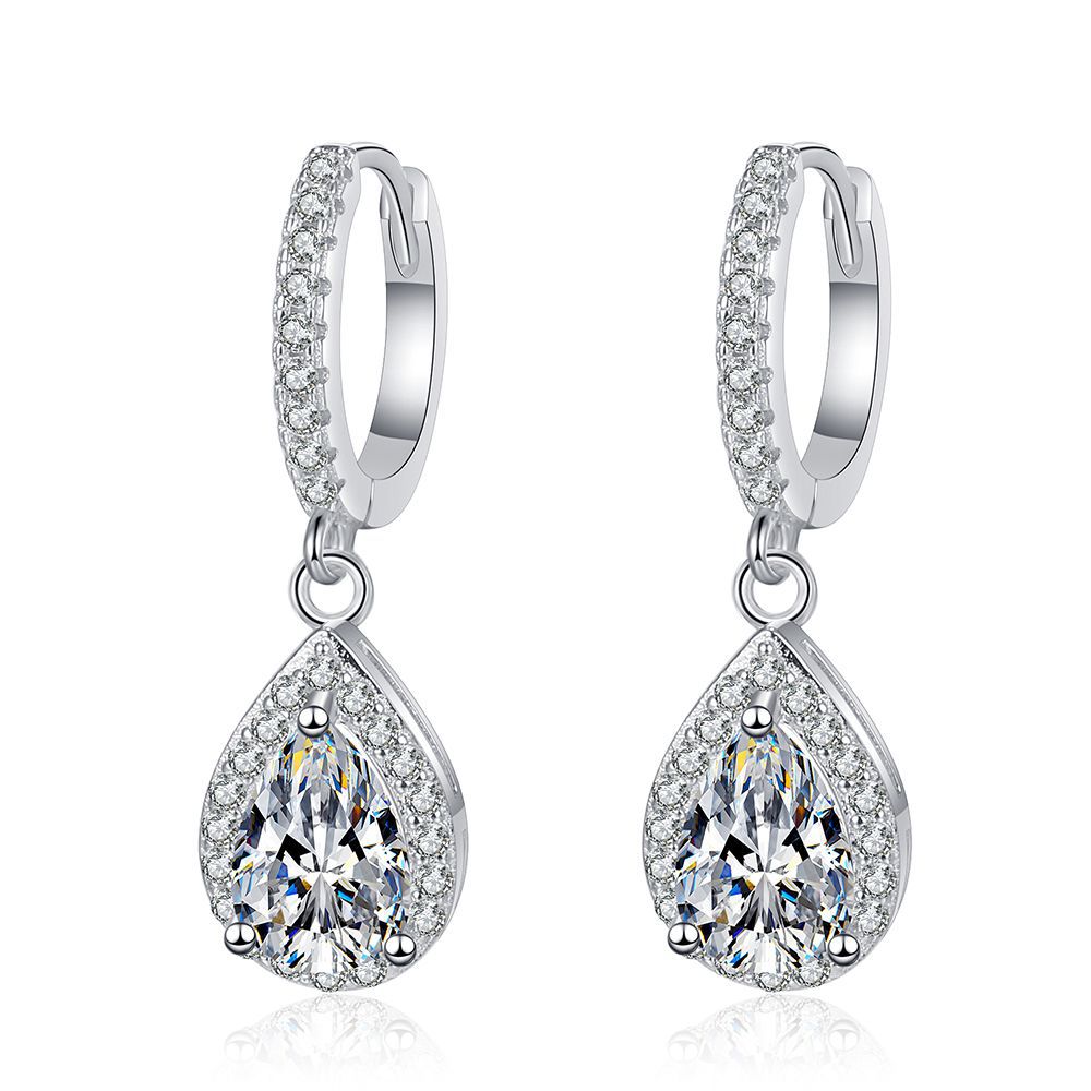 925 Silver 1Ct Pear Cut Moissanite Drop Earrings