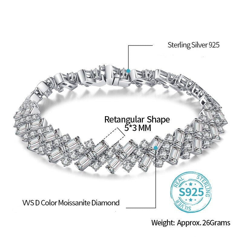 925 Silver Baguette Cut 5*3mm Moissanite Bracelet