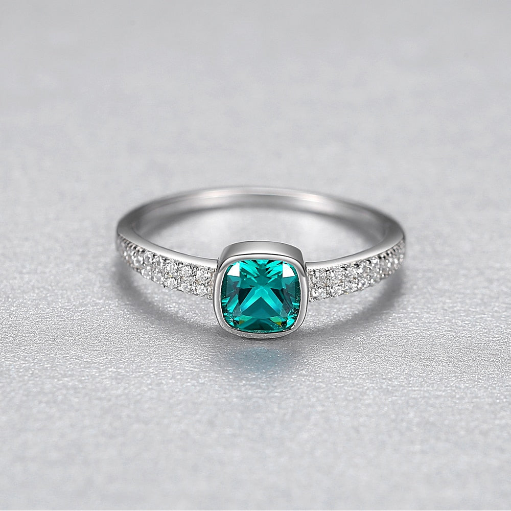 925 Silver Anillos Muj Emerald Gemstone Solitaire Ring