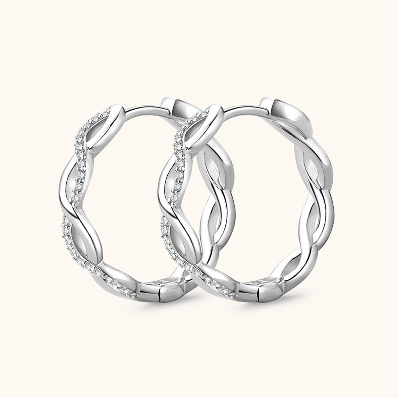 925 Silver Sparking Moissanite Twisted Hoop Earrings