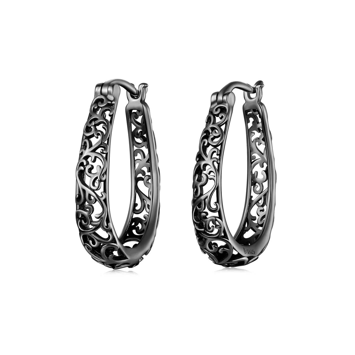 925 Silver Vintage Filigree Hoop Earrings