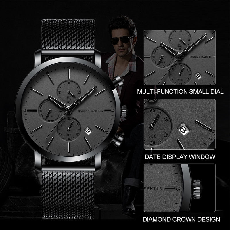 Stainless Steel Multifunctional Business Watch for Men