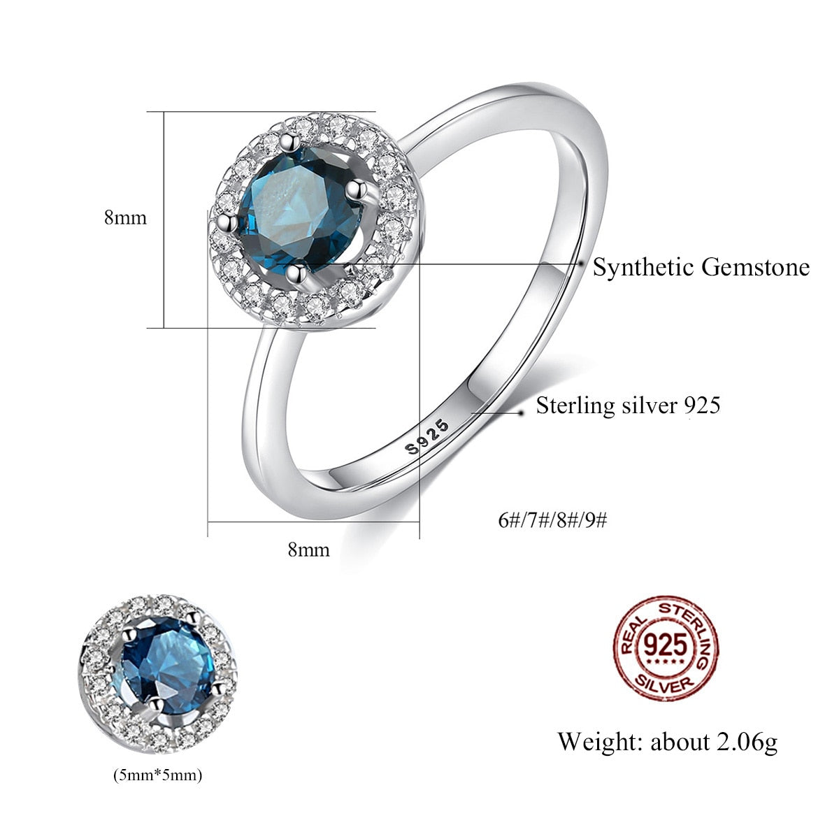 925 Silver Spinel Round Halo Rings