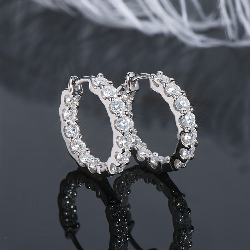 925 Silver 3mm Round Moissanite Hoop Earrings