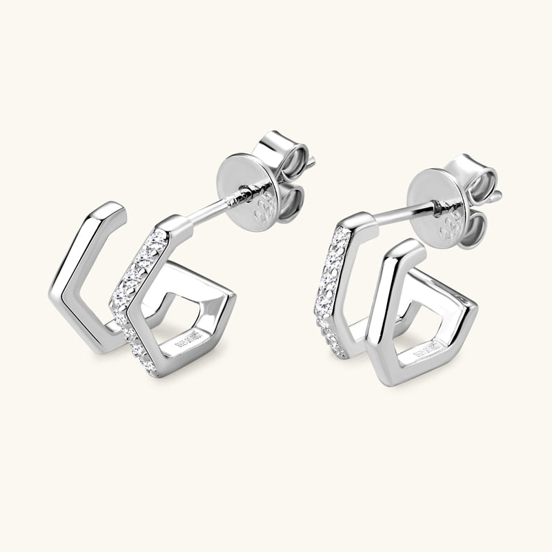 925 Silver Moissanite Geometric Huggie Stud Earrings