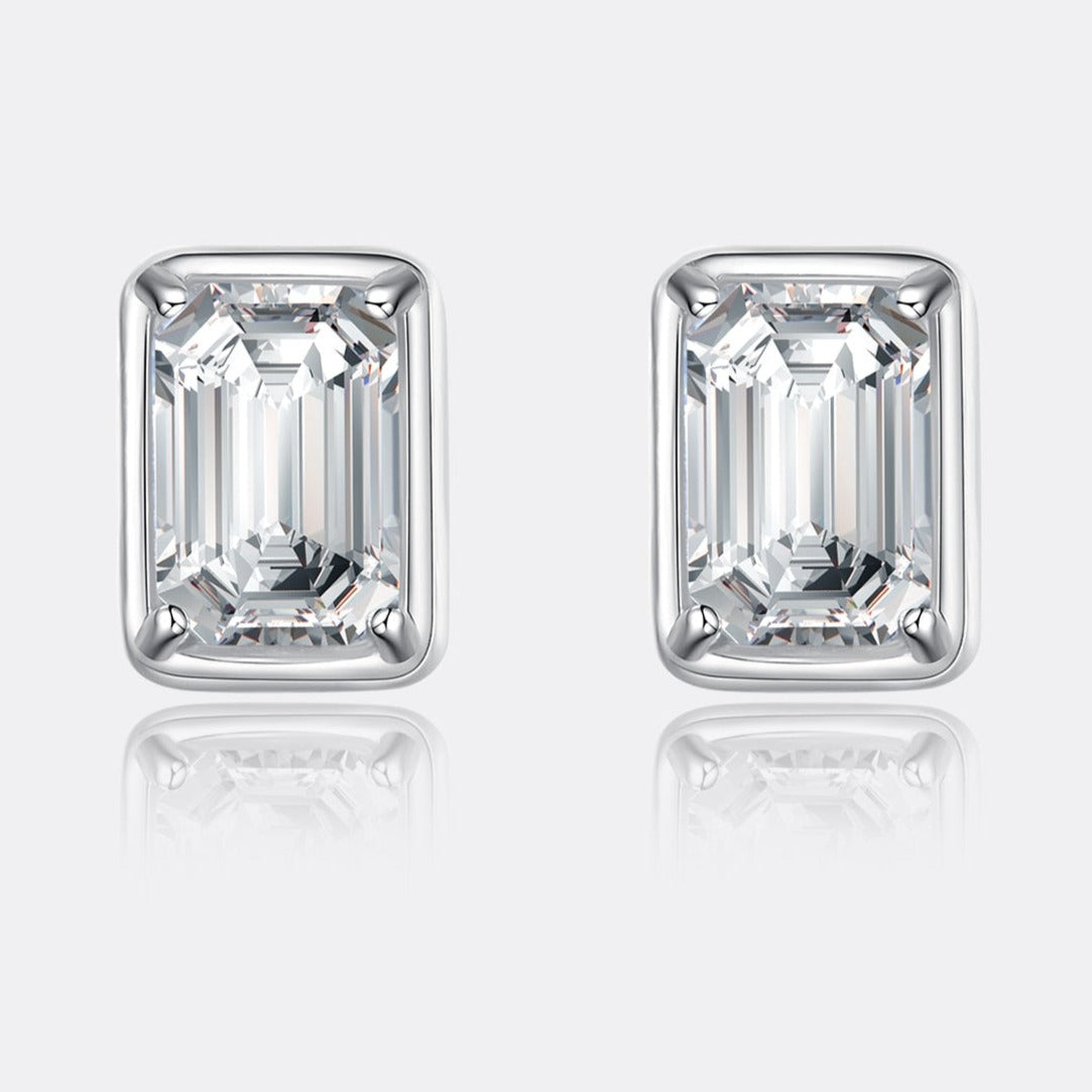 925 Silver Emerald Cut 1.2 Cttw Moissanite Earrings