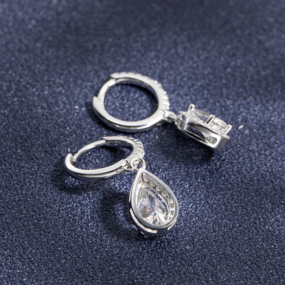 925 Silver 1Ct Pear Cut Moissanite Drop Earrings