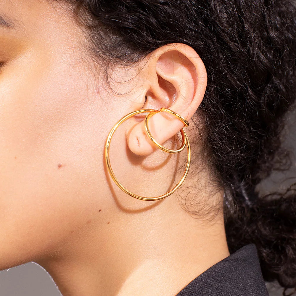 Multi-layer Copper 18K Gold-Plated Geometric Earrings - Ear Cuffs