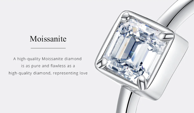 925 Silver 1CT Asscher Cut Moissanite Ring