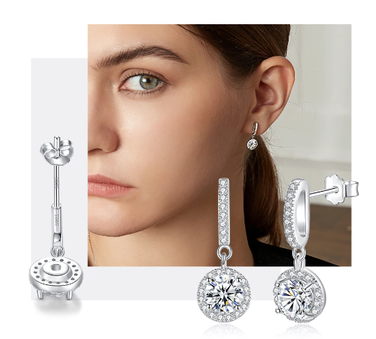 925 Silver 1Cttw Moissanite Drop Earrings