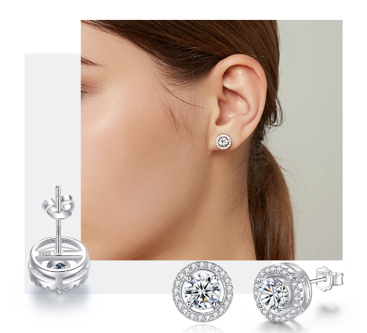 925 Silver 1Cttw Moissanite Round Halo Stud Earrings