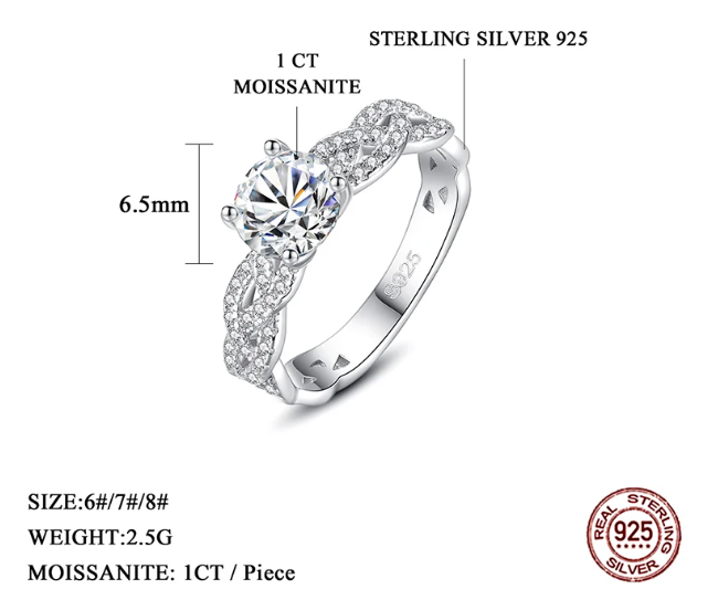 925 Silver 1Ct Moissanite Twist Wave Eternity Ring