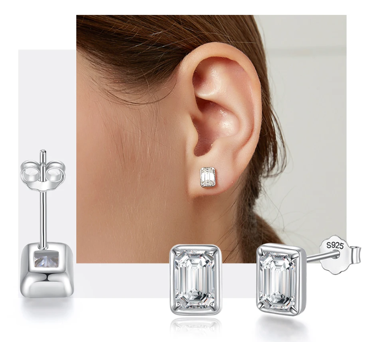 925 Silver Emerald Cut 1.2 Cttw Moissanite Earrings