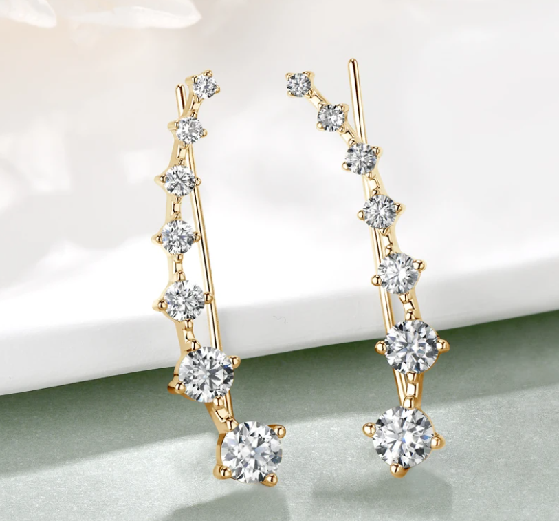 925 Silver 7 Star Moissanite Ear Cuffs - Clip Earrings