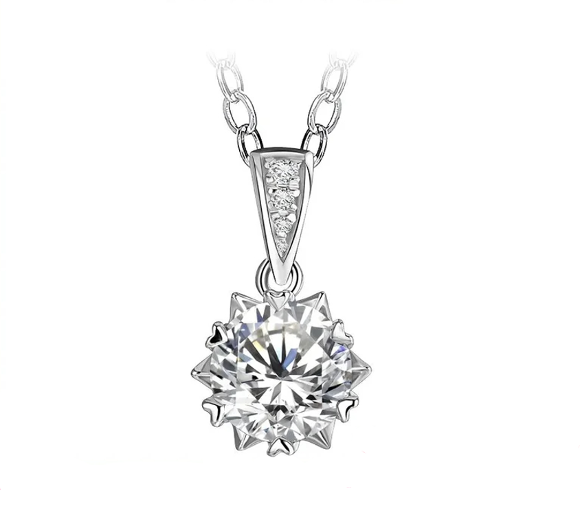 925 Silver 1CT Brilliant Cut D Color Moissanite Pendant Necklace