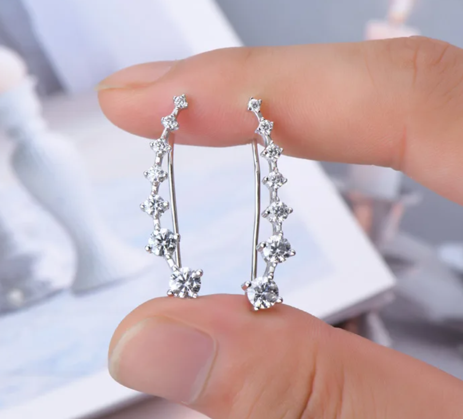 925 Silver 7 Star Moissanite Ear Cuffs - Clip Earrings