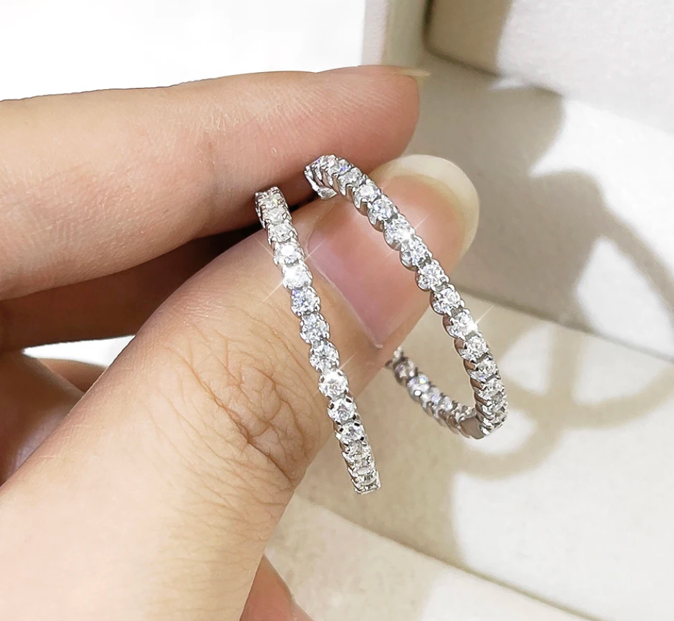 Luxury 925 Silver 3mm 5.6cttw Moissanite Big Hoop Earrings