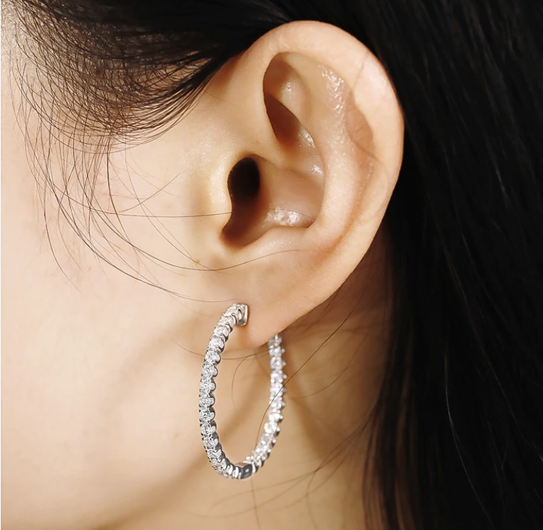 Luxury 925 Silver 3mm 5.6cttw Moissanite Big Hoop Earrings