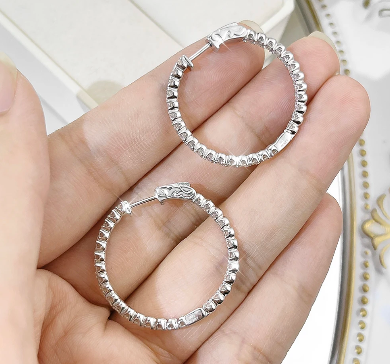 Luxury 925 Silver 3mm 5.6cttw Moissanite Big Hoop Earrings