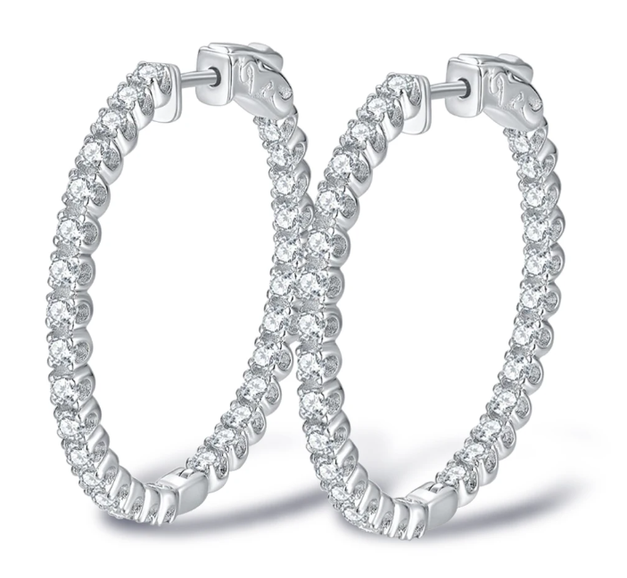 Luxury 925 Silver 3mm 5.6cttw Moissanite Big Hoop Earrings