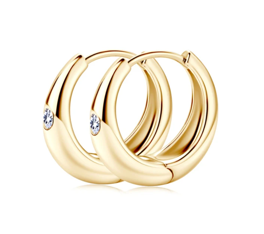 14K Gold-Plated 925 Silver 2.5mm Moissanite Huggie Hoop Earrings