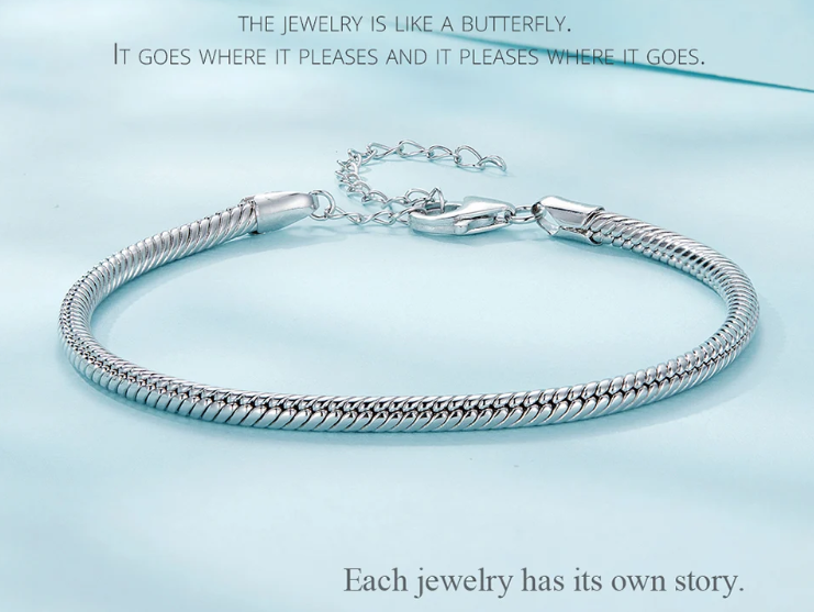 Simple 925 Silver Lobster Clasp Snake Chain Bracelet