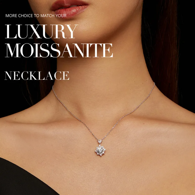 925 Silver 1 Ct Moissanite Glamorous Dazzle Necklace