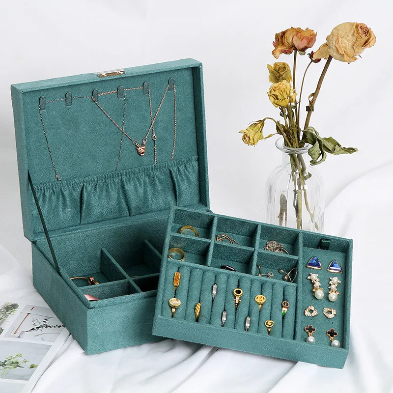 Double-Layer Velvet Jewelry Box - European Necklace and Ring Holder