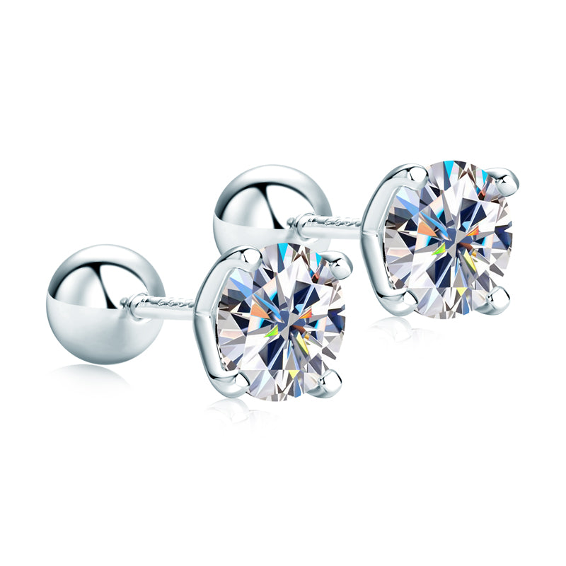 925 Silver 6.5mm Moissanite Screw Stud Earrings