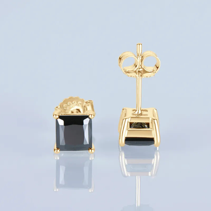 925 Silver 2ct Princess Cut Black Moissanite Stud Earrings - Unisex Jewelry