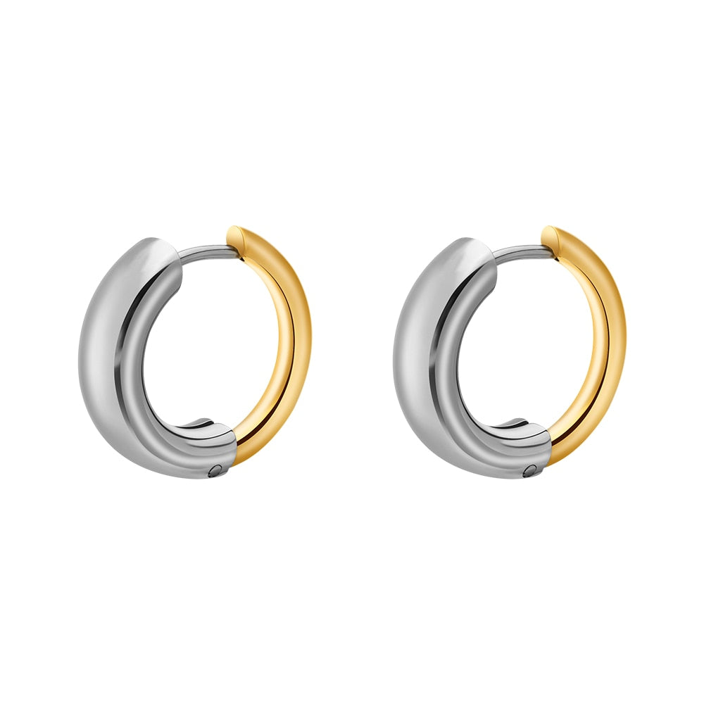 18K Gold-Plated Stainless Steel Two-Tone Hoop Earrings