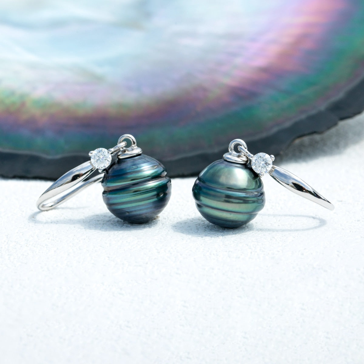 925 Silver 10-11mm Natural Tahitian Pearl and Moissanite Earrings