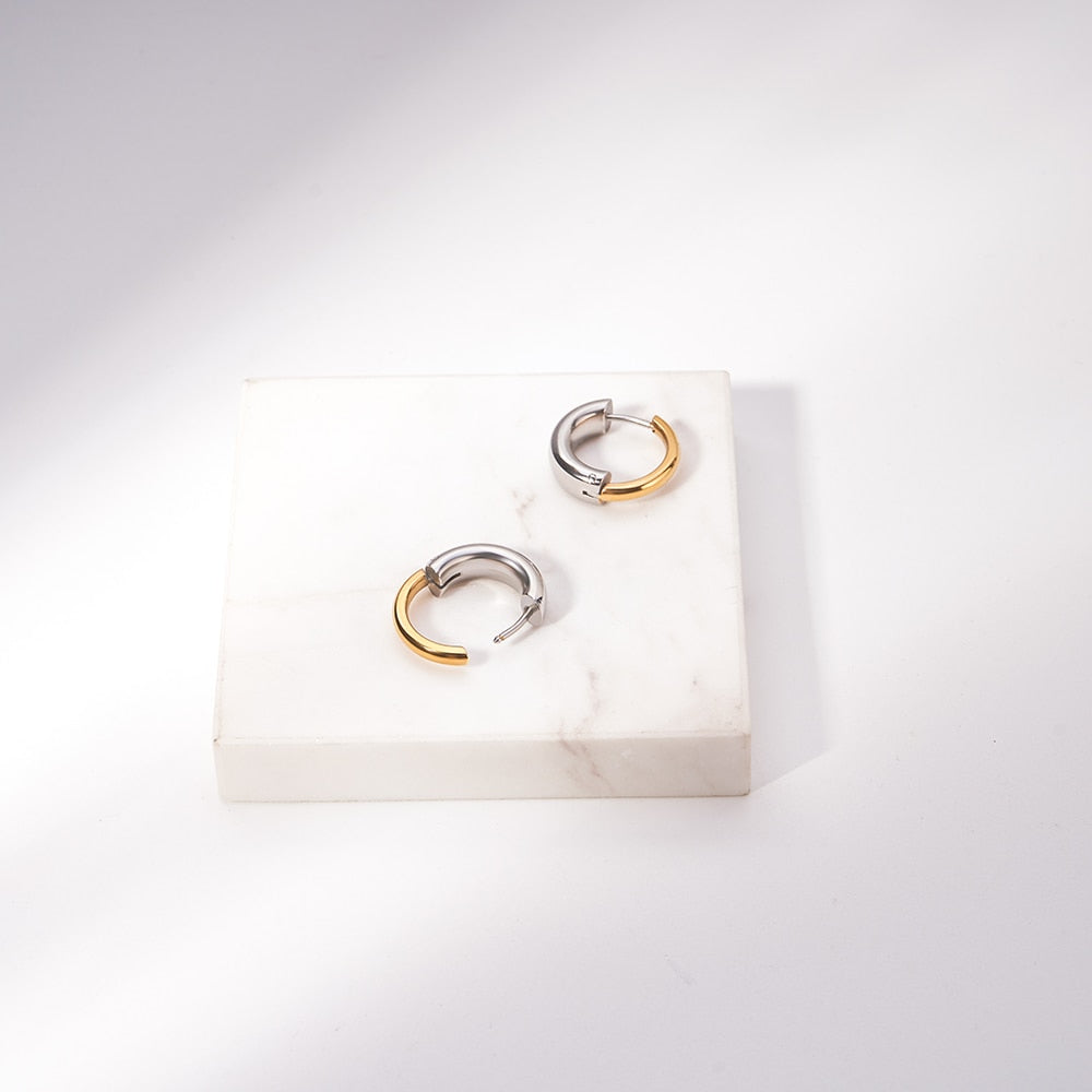 18K Gold-Plated Stainless Steel Two-Tone Hoop Earrings