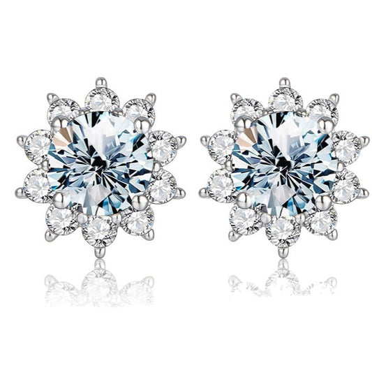 925 Silver Moissanite Halo Sunflower Stud Earrings