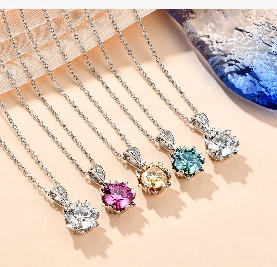 925 Silver 1CT Brilliant Cut D Color Moissanite Pendant Necklace