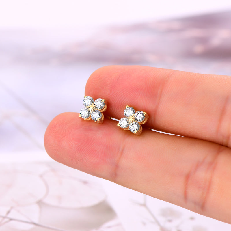 925 Silver 3mm Moissanite Gemstone Four Leaf Clover Stud Earrings